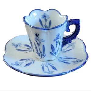Vtg Mini Oriental Teacup Saucer Porcelain Fancy Shot Glass Flowers